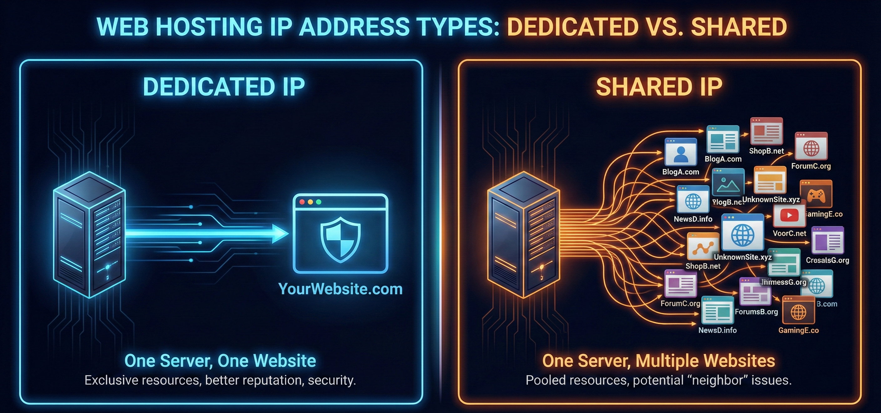 AI-generated image explaining dedicated vs shared IP